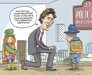 Editorial Cartoon by Graeme MacKay, The Hamilton Spectator - Thursday, January 30, 2014 Justin Trudeau removes senators from Liberal caucus Justin Trudeau has expelled from hisÊcaucus every single Liberal member of the upper houseÊand has declaredÊthere is no longer anyÊsuch thing as a Liberal Senator. The Liberal leader said the former members of the Liberal Senate caucus willÊsit as Independents,Êand they will have no formal ties to the Liberal parliamentary machinery apart from through their friendships. Trudeau'sÊdecision willÊsee some lifelong Liberals and key party operators and fundraisers removedÊfrom the party's caucus and forced outside its inner circles Ð a foundation-shaking decision in a business where power is derived fromÊmembership in a political club and the ability to accessÊits best back rooms.Ê 